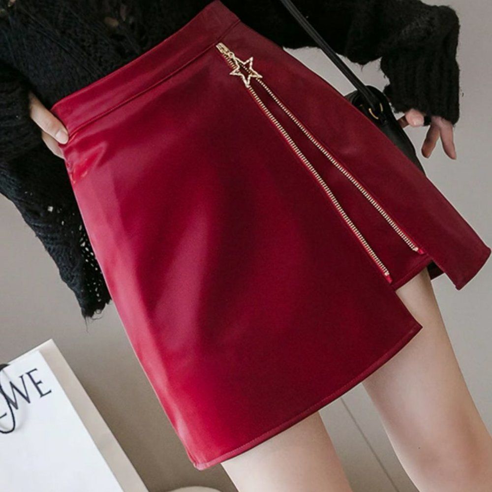 Super Star Leather A-Line Skirt - Picture 2 of 9